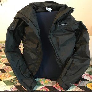 Columbia Rain Jacket Windbreaker Small Black hood Omnitech waterproof breathable